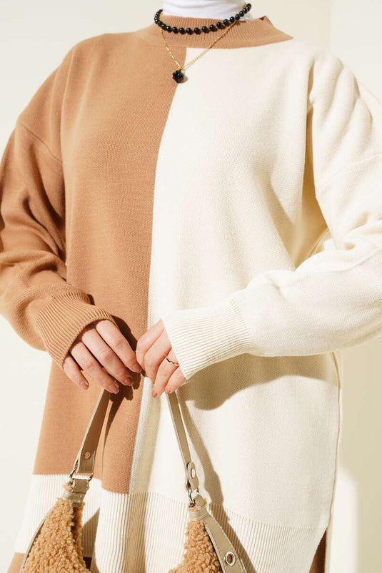 Two-Tone Knit Two-Piece Set Latte