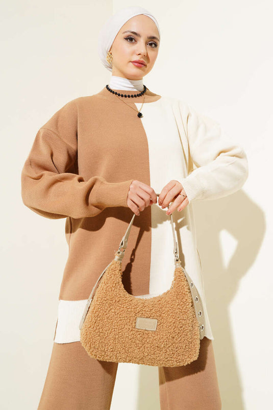 Two-Tone Knit Two-Piece Set Latte