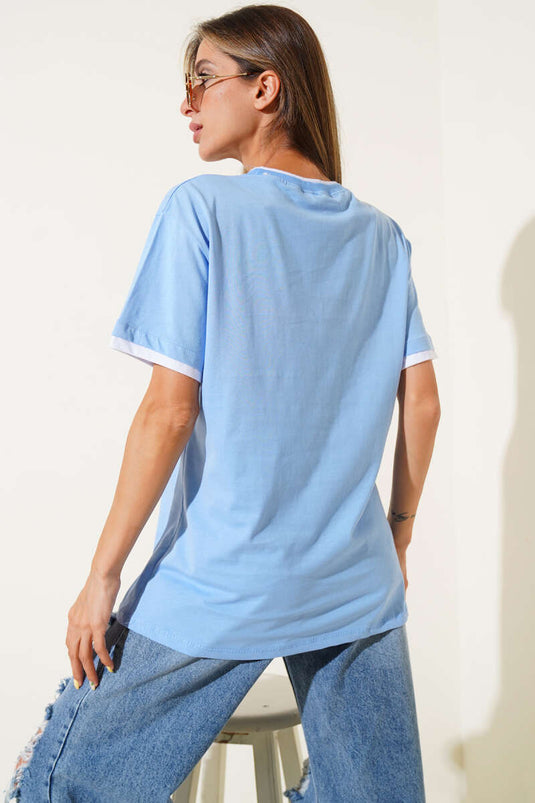 T-shirt côtelé double, bleu