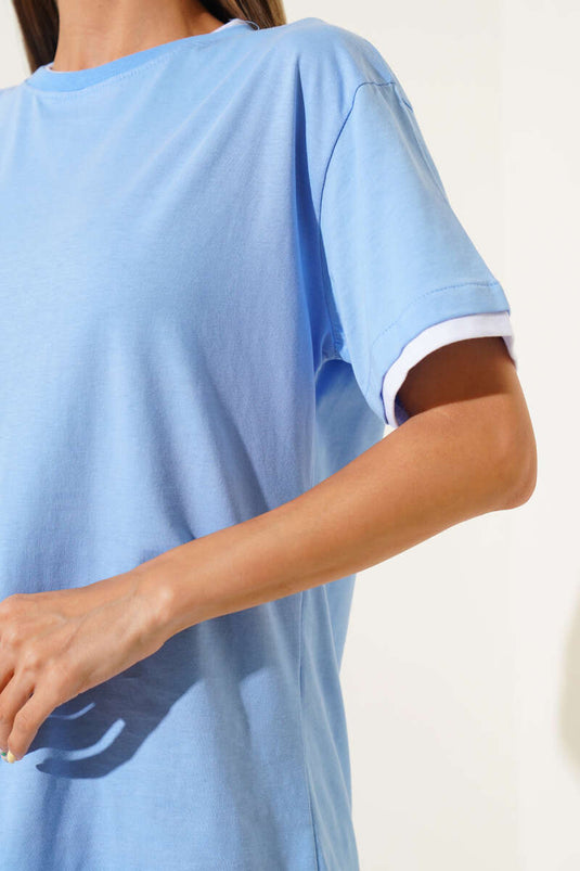 T-shirt côtelé double, bleu