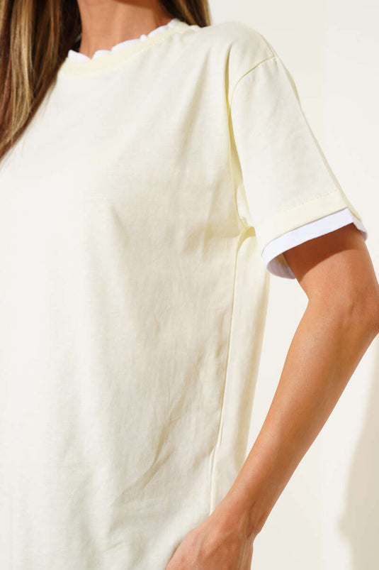 T-shirt jaune à double côtes