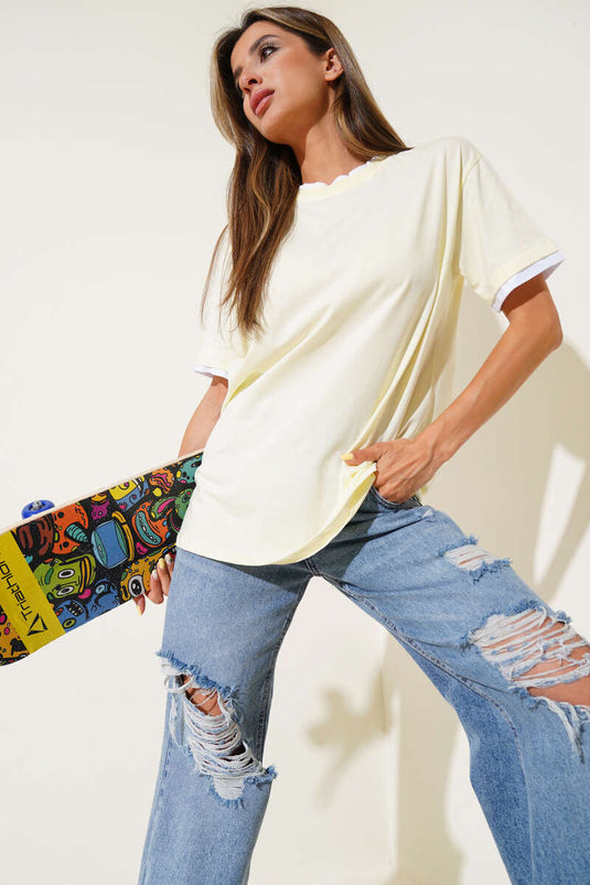 T-shirt jaune à double côtes