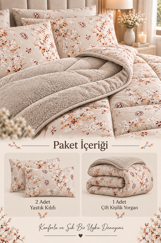 Beidseitiges Doppelbett Bettwäsche-Set Beige