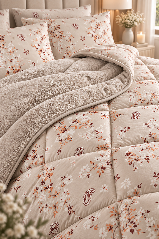 Beidseitiges Doppelbett Bettwäsche-Set Beige