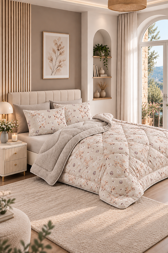 Beidseitiges Doppelbett Bettwäsche-Set Beige