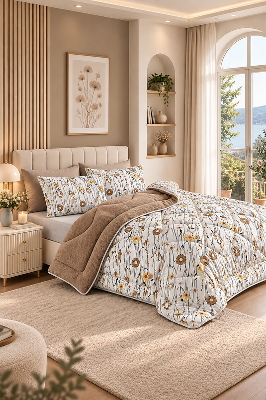 Doppelbett-Duvet-Set Beidseitig Ecru