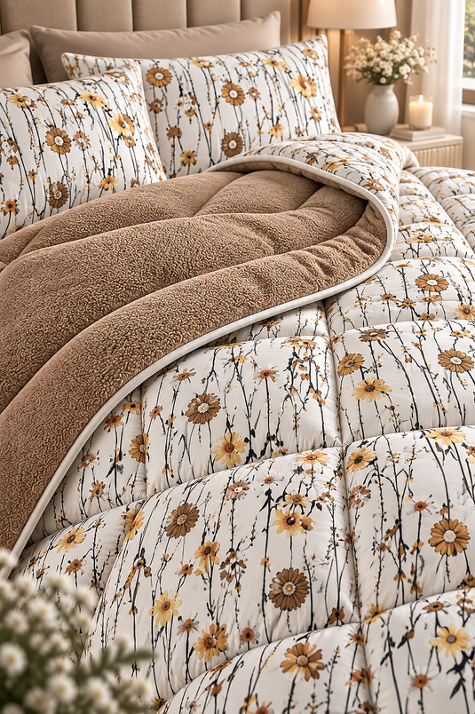 Doppelbett-Duvet-Set Beidseitig Ecru
