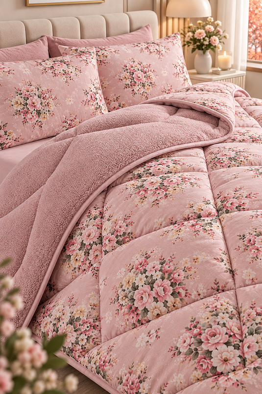 Wendbares Doppelbett-Quilt-Set Rosa