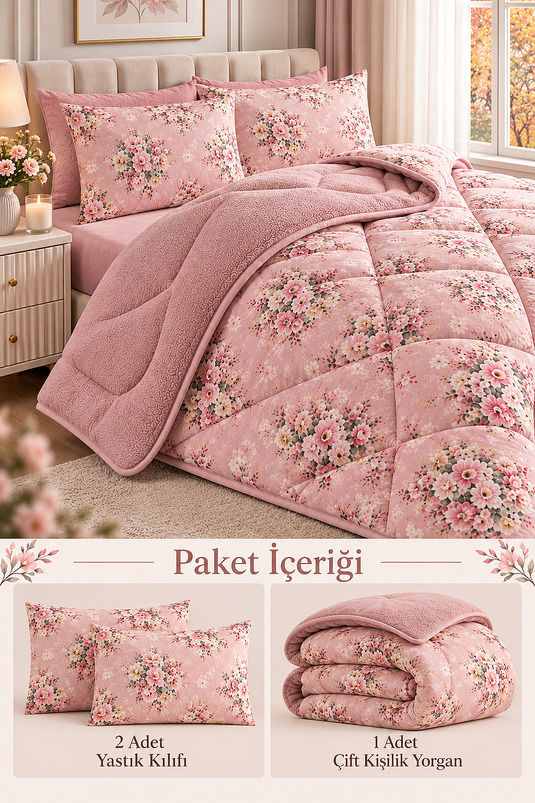 Wendbares Doppelbett-Quilt-Set Rosa