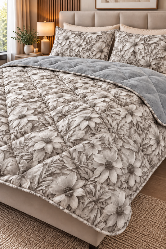 Double-Sided Double Bed Quilt Set With Stones