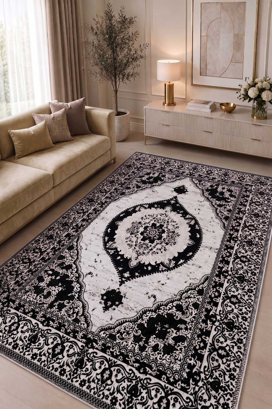 Çift Taraflı Desenli Kilim Siyah