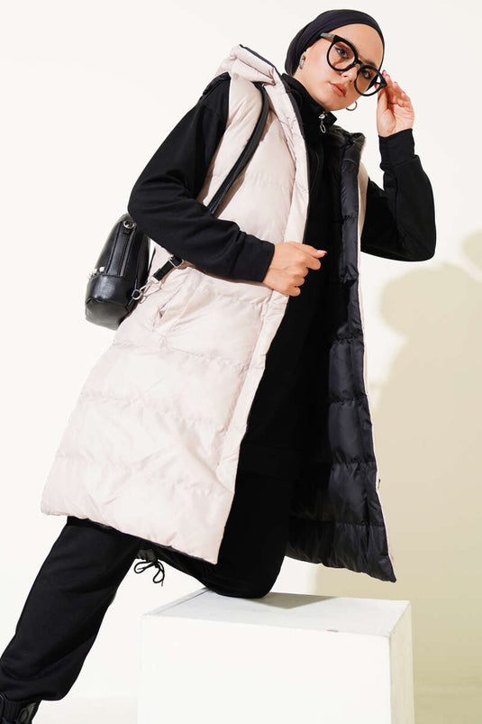 Gilet matelassé zippé double face noir beige