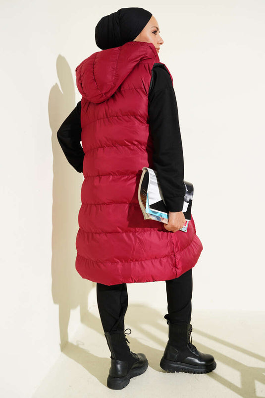 Çift Taraflı Fermuarlı Şişme Yelek Siyah Bordo