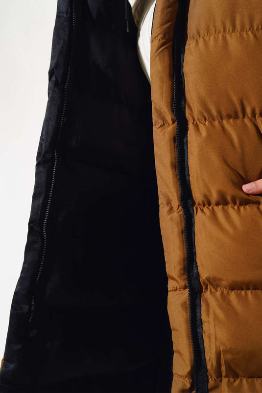 Gilet matelassé à fermeture éclair double face noir beige