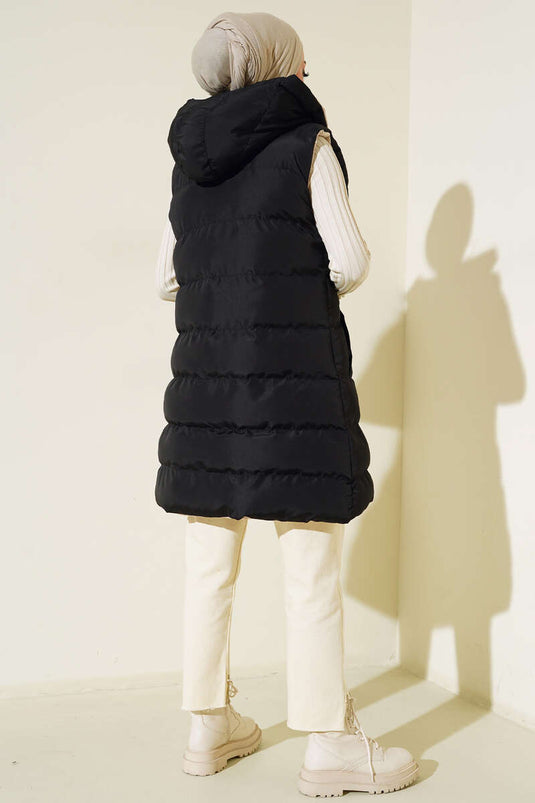 Double-Sided Zippered Puffer Vest Black Stone
