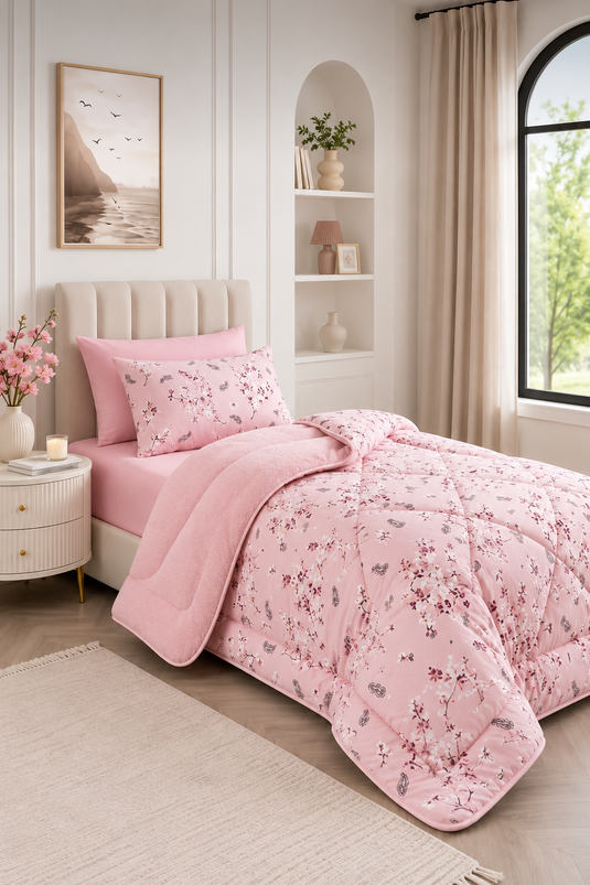 Double-Sided Single Comforter Set In Light Pink