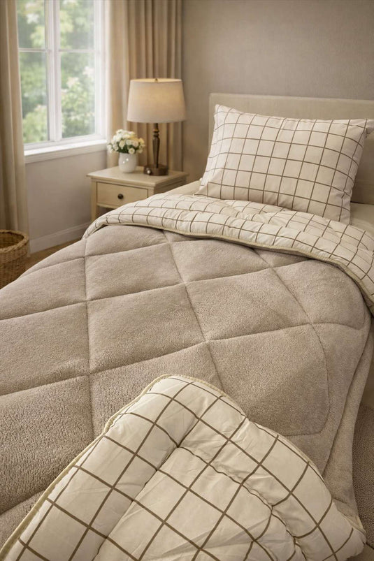 Set Piumino Singolo Doppia Faccia Beige