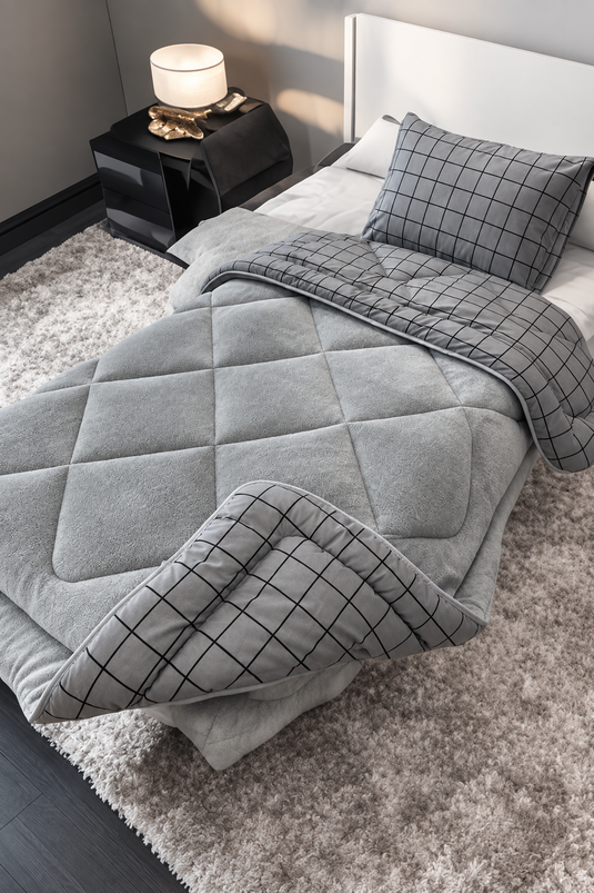 Reversible Single Comforter Set Smoke Grey
