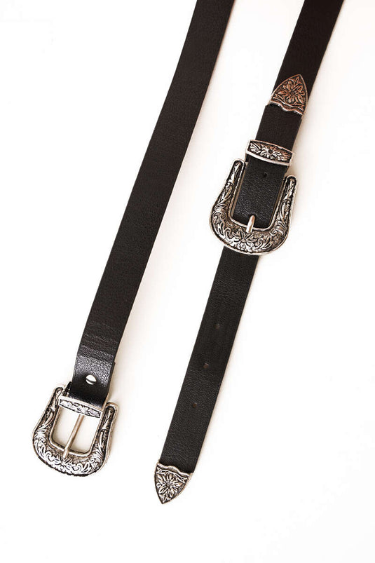 Double Buckle Patterned Belt Black