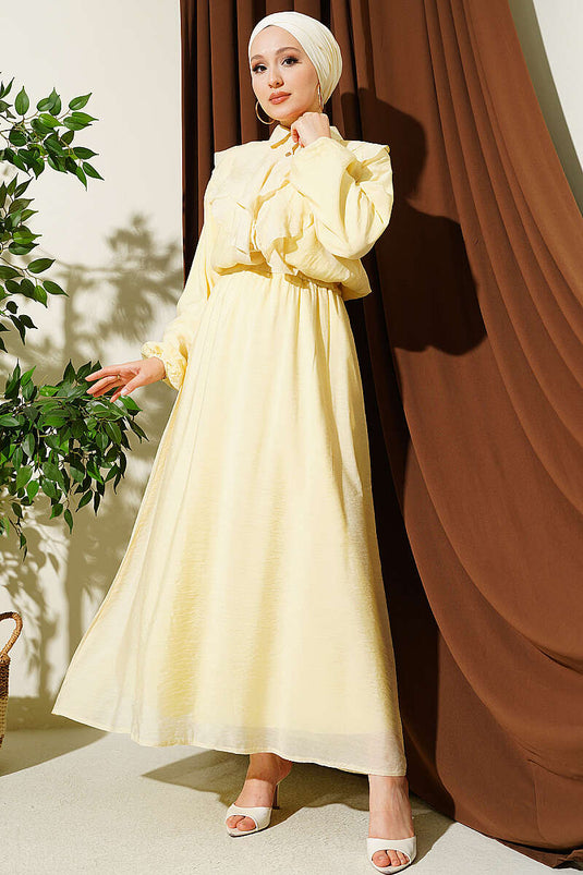 Çift V Fırfırlı Etekli İkili Takım Sarı