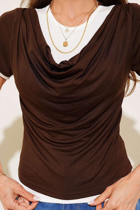 Double Collar Look T-shirt Coffee