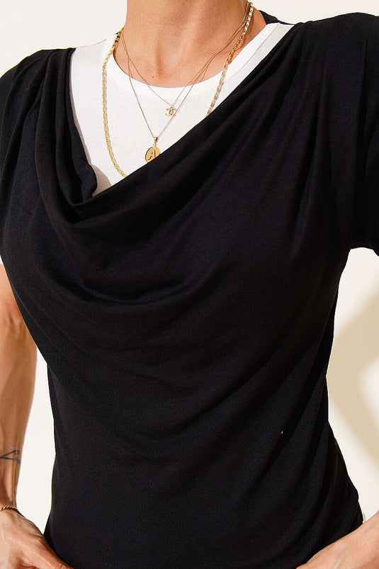 Double Collar Look T-shirt Black