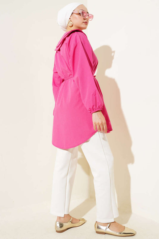 Dubbele kraag touw riem overhemd fuchsia