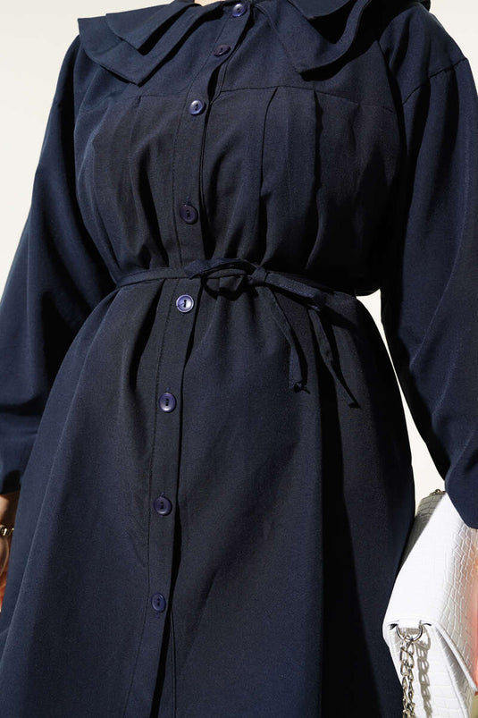 Dubbelkraag touw riem overhemd marineblauw