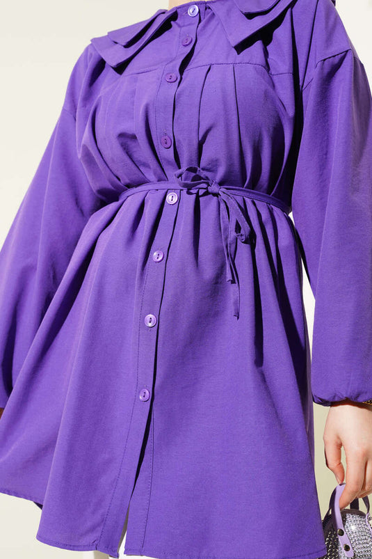 Dubbele kraag touw riem overhemd paars