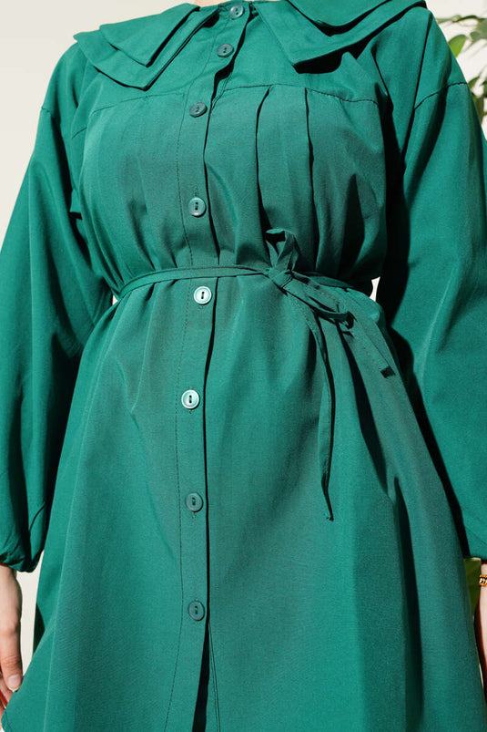 Chemise à double col et ceinture en corde émeraude