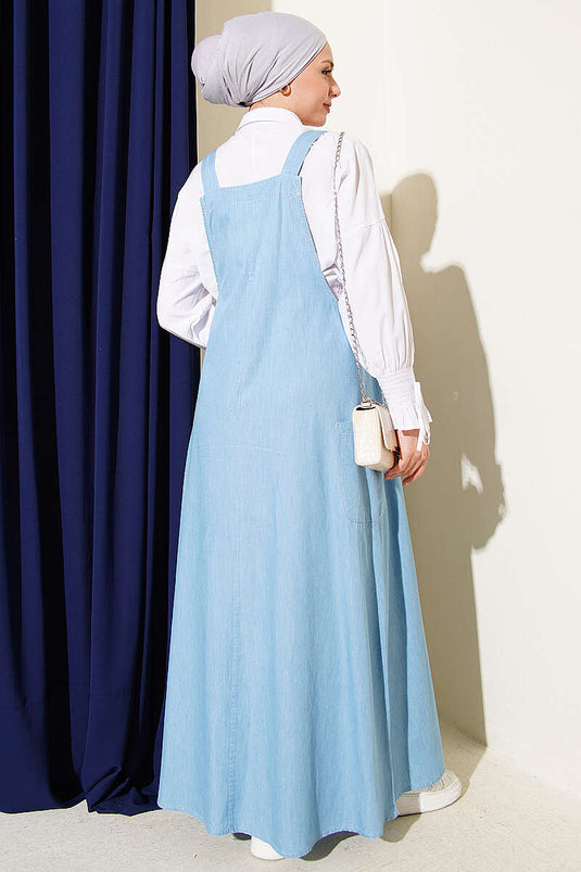 Light Blue Denim Slopet with Double Side Pockets
