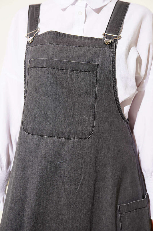 Doppelseitige Jeans-Sloper mit Taschen, Rauchgrau