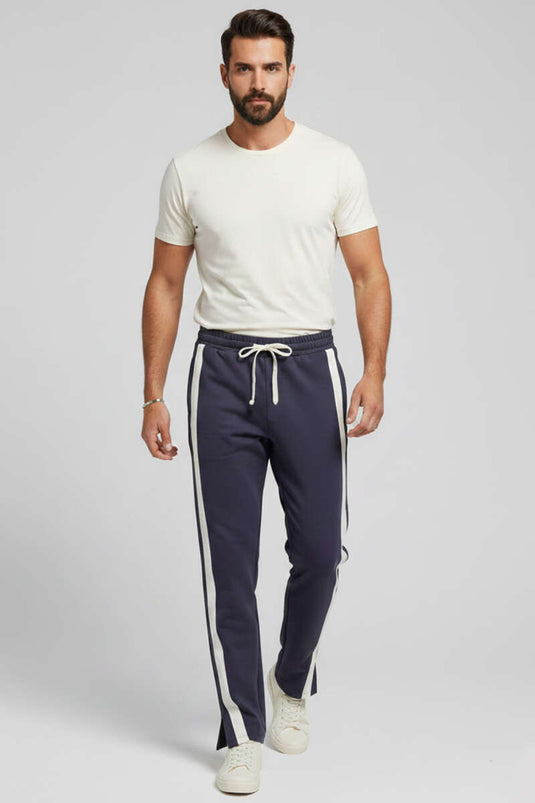 Pantalon de survêtement pour homme à double bande latérale, couleur fumée