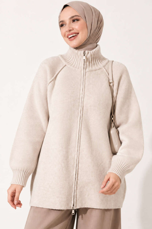 Gilet En Maille À Fermeture Éclair Réversible Beige