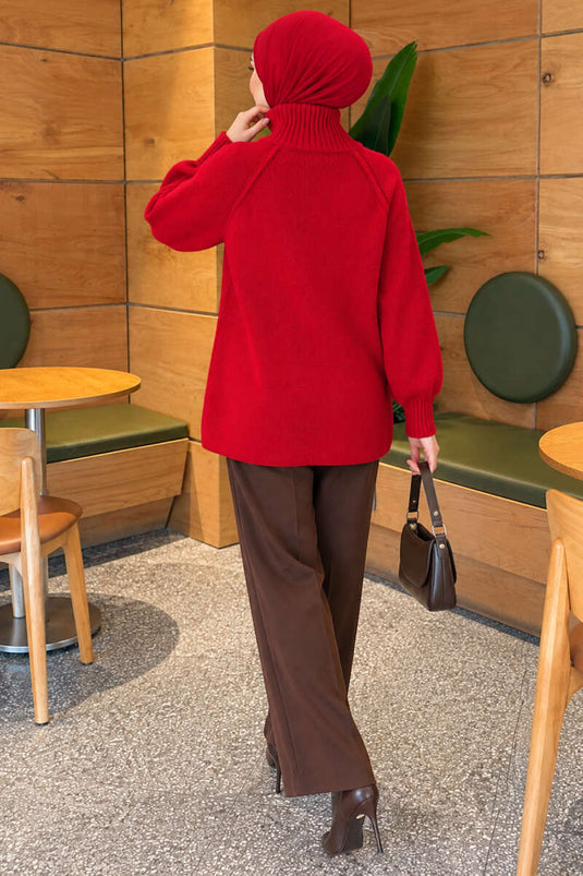 Reversible Zipper Knit Cardigan In Red