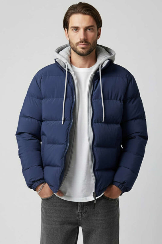 Abnehmbare Kapuze Herren Steppjacke Dunkelblau