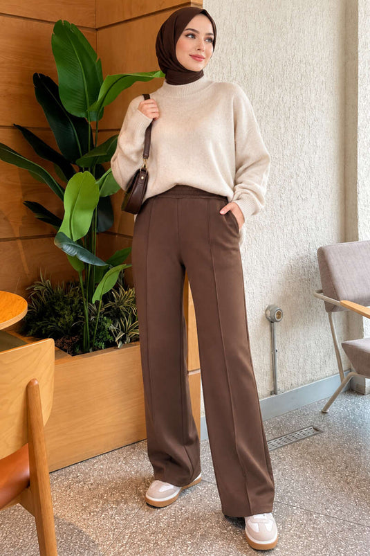 Pantaloni Spagnoli Con Dettagli In Cotone Kahve