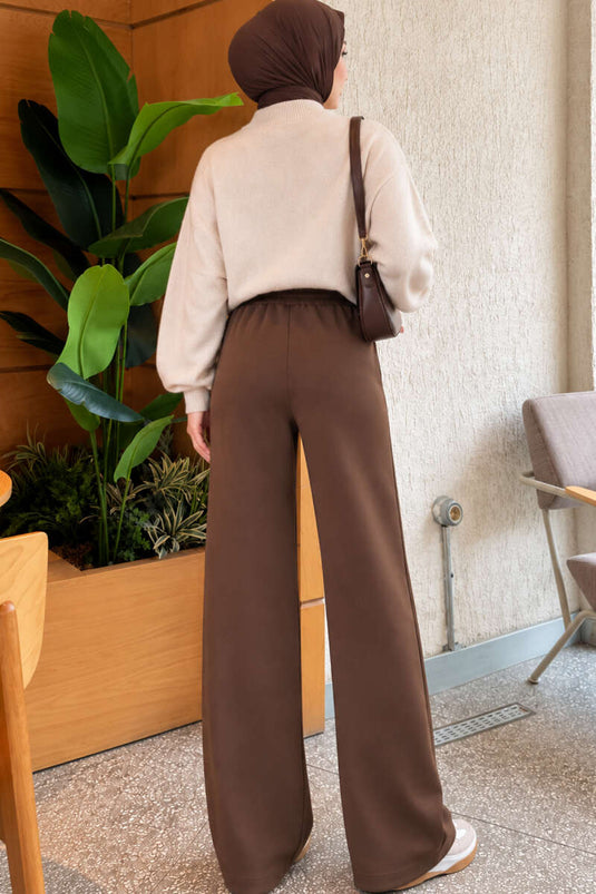 Pantaloni Spagnoli Con Dettagli In Cotone Kahve