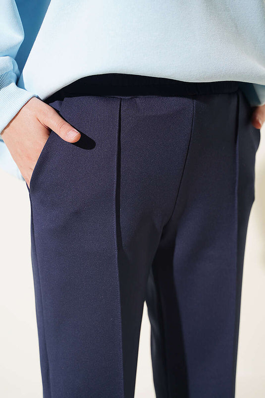 Çıma Detaylı İspanyol Paça Pantolon Lacivert