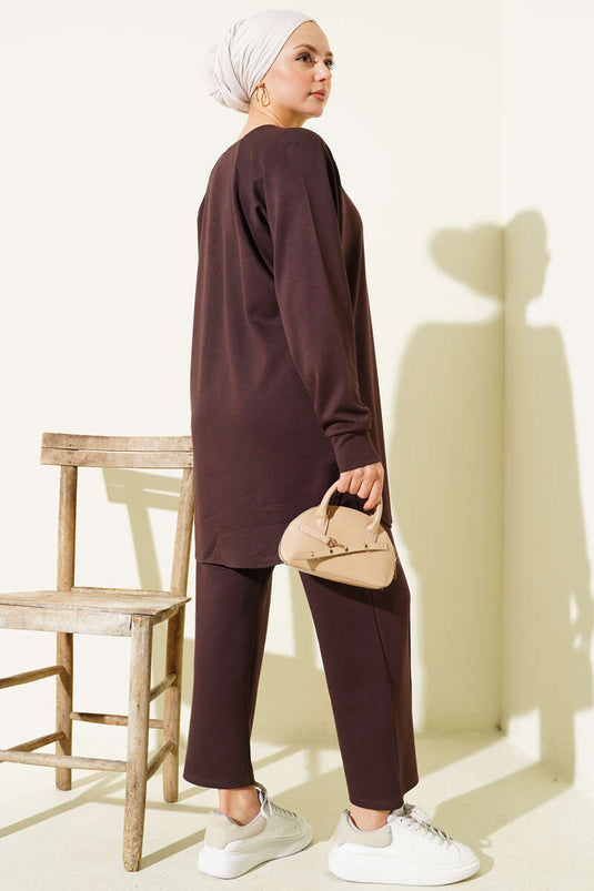 Ensemble double Loyşa avec détails Çıma, couleur café