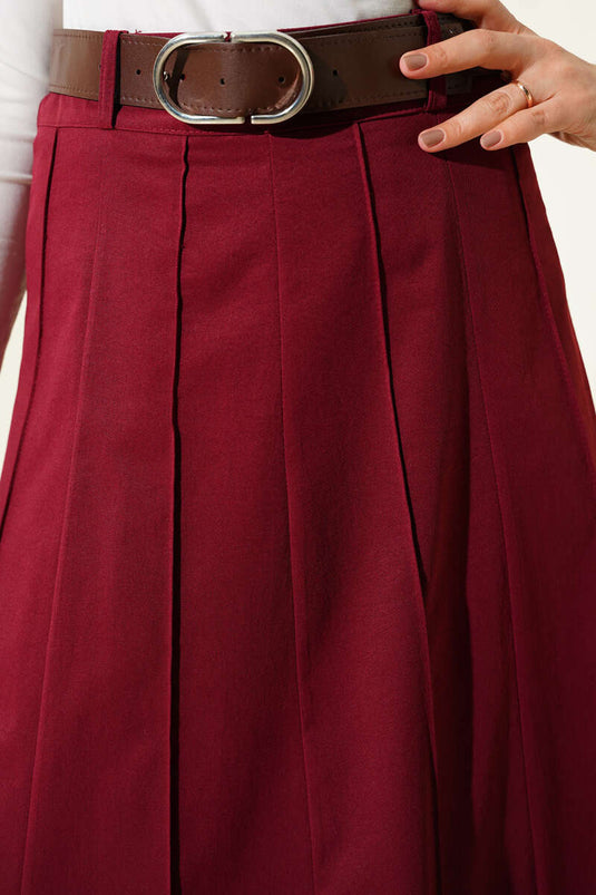 Jupe ceinturée à bande Çıma bordeaux
