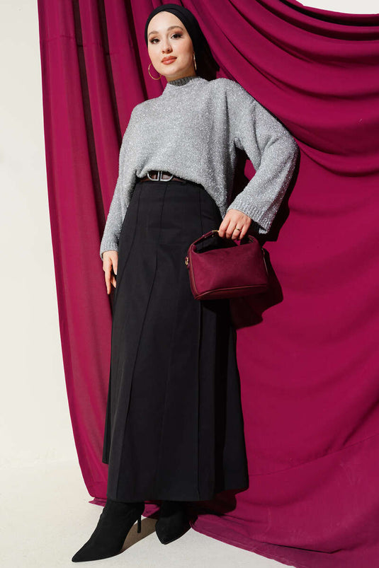 Jupe noire à ceinture et bande Çıma