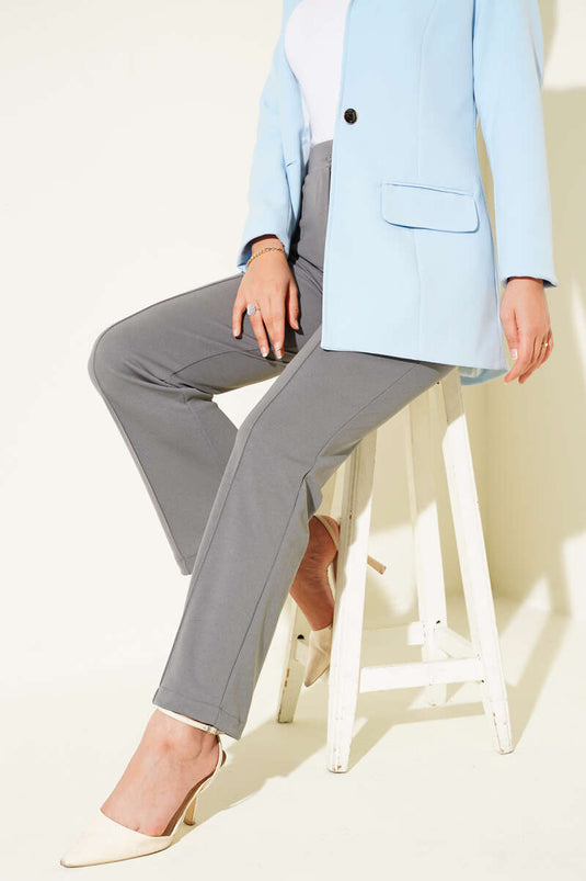 Buttoned Waist Trousers in Smoke Color