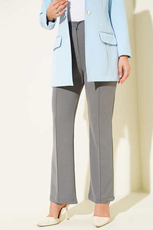 Çımalı Bel Düğmeli Pantolon Füme