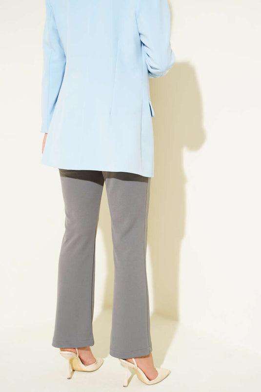 Çımalı Bel Düğmeli Pantolon Füme