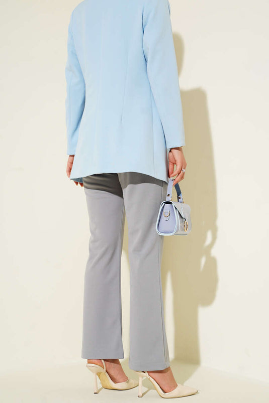 Çımalı Bel Düğmeli Pantolon Gri