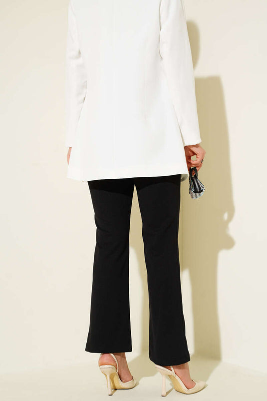 Çımalı Bel Düğmeli Pantolon Siyah