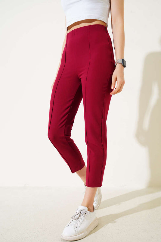 Pantalon bordeaux à taille zippée