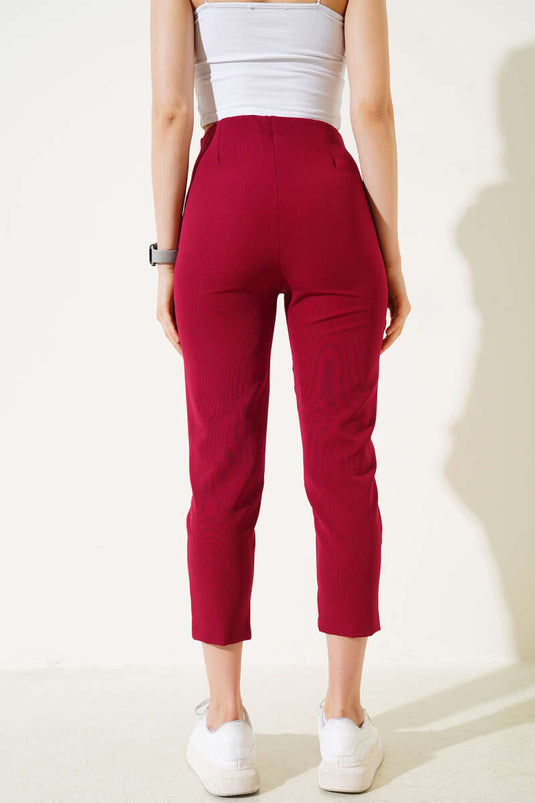 Pantalon bordeaux à taille zippée