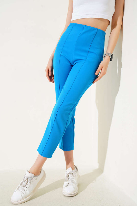 Pantalon bleu à taille zippée